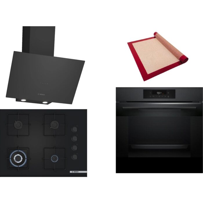 Bosch Siyah 3 Lü Ankastre Set 358 ( HJG852YT0T - POH7C6P30O - DWK64PJ60T  ) 67CM Wok Bek Ocak - 3D Fry Hava ile Kızartma - Pişirme Matı ile Birlikte - Görsel 1