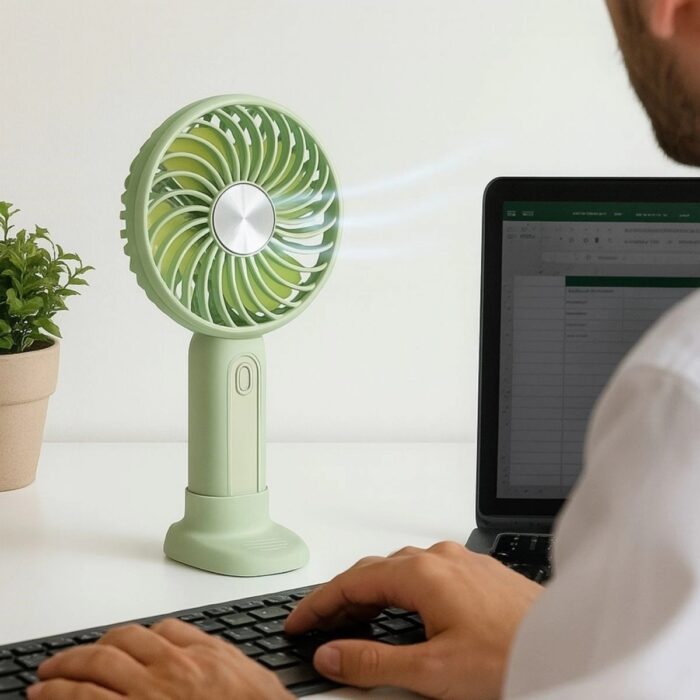 110001215354538.jpg Narnuga Masa Üstü Standlı USB ile Şarj Olabilen 3 Ayarlı Fan Modlu Çanta Tipi El Fanı (4887) - Görsel 1