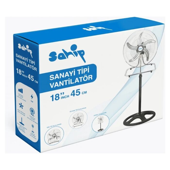 Narnuga 3in1 Kullanım 18 Inç 45 cm Sanayi Tipi Ayaklı Vantilatör 5-Metal Pervane 3-Kademe Hız 75WY:150CM Fan (4887) - Görsel 1