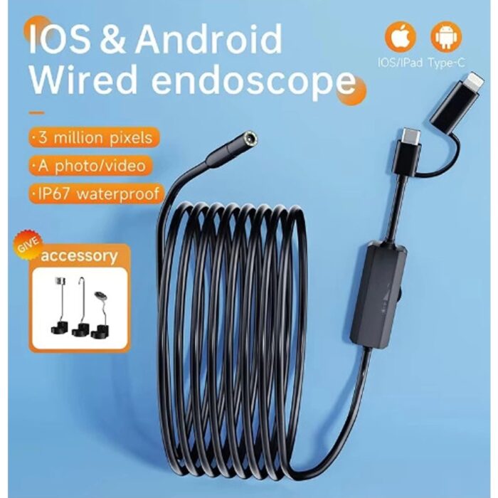 Senson Endoskop Yılan Video Kamera Ios ve Android Uyumlu Led’li 10 Metre 8 mm Sert Kablo 2mp - Lisinya - Görsel 1