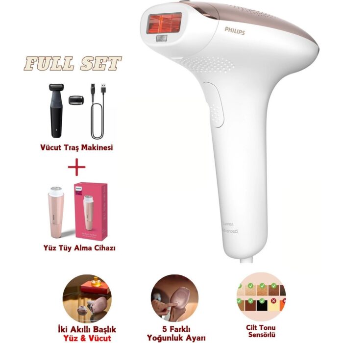 Philips  lumea Advanced Ipl Tüy Alma Cihazı, 2 Ayrı Başlıklı (Yüz & Vücut) Cilt Tonu Sensörlü Lazer Epilasyon Cihazı + Tüy Alma Cihazı + Tıraş Makinesi + Mutfak Tartısı (Onerous) - Görsel 1