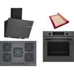 Bosch Gri 3 Lü Ankastre Set 366 ( HUA736EN0T - PNQ7B9P30O - DWK67PJ70T  ) 75CM Wok Bek Ocak - Buhar Destekli - Pişirme Matı ile