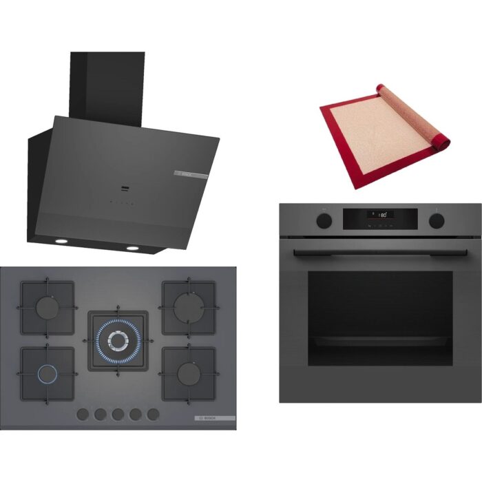 Bosch Gri 3 Lü Ankastre Set 366 ( HUA736EN0T - PNQ7B9P30O - DWK67PJ70T  ) 75CM Wok Bek Ocak - Buhar Destekli - Pişirme Matı ile - Görsel 1