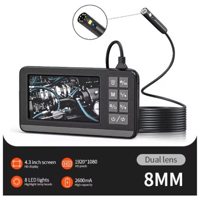 Ekranlı Çift Kameralı 10 mt Sert Kablo Endoskop Kamera 8 mm 4.3 Inc Hafıza Kart Destekli - Lisinya - Görsel 1