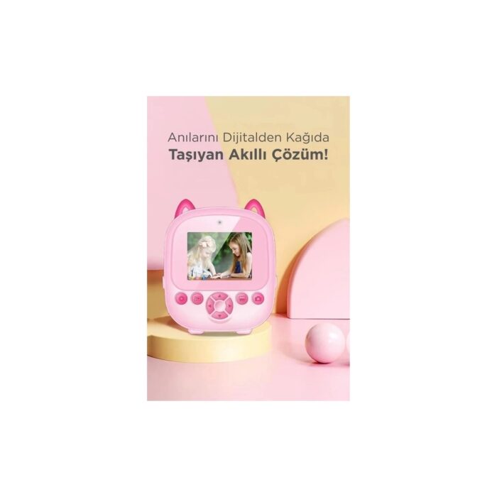 Dijital Video Fotoğraf App Destekli Çocuk Kamerası Termal Resim Kağıt Baskılı Yazıcı Pembe - Görsel 2