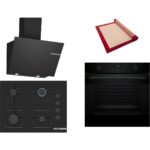Bosch Siyah 3 Lü Ankastre Set 376 ( HUA736EA0T - POP7C6P30O - DWK66PJ60T  ) 67CM Ocak - Buhar Destekli - Pişirme Matı ile