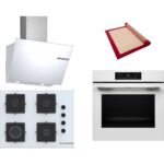 Bosch Beyaz 3 Lü Ankastre Set 383 ( HJG852YW0T - POP7C2P30O - DWK66PJ20T  ) 67CM Ocak - 3D Fry Hava ile Kızartma - Pişirme Matı ile