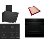 Bosch Siyah 3 Lü Ankastre Set 380 ( HJG852YB0T - POP7C6P30O - DWK66PJ60T  ) 67CM Ocak - 3D Fry Hava ile Kızartma - Pişirme Matı ile