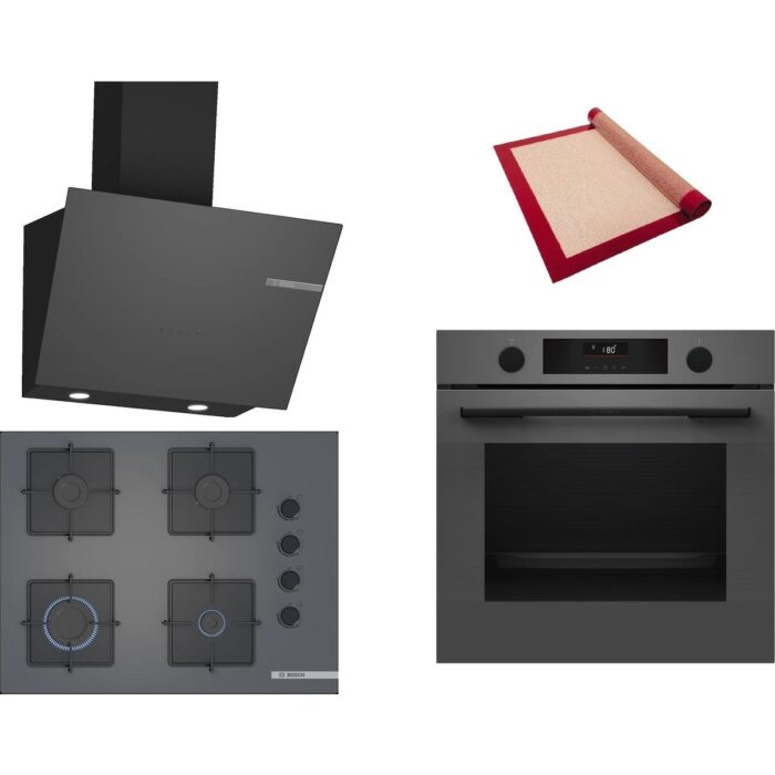 110001219958338.jpg Bosch Gri 3 Lü Ankastre Set 378 ( HUA736EN0T - POP7C9P30O - DWK66PJ70T ) 67CM Ocak - Buhar Destekli - Pişirme Matı ile - Görsel 1