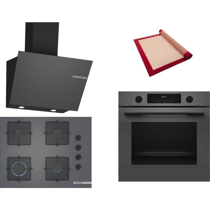Bosch Gri 3 Lü Ankastre Set 373 ( HUA717BN0T - POP7C9P30O - DWK66PJ70T  ) 67CM Ocak - Buhar Destekli - Pişirme Matı ile - Görsel 1