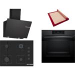 Bosch Siyah 3 Lü Ankastre Set 382 ( HJG852YT0T - POP7C6P30O - DWK66PJ60T ) 67CM Ocak - 3D Fry Hava ile Kızartma - Pişirme Matı ile