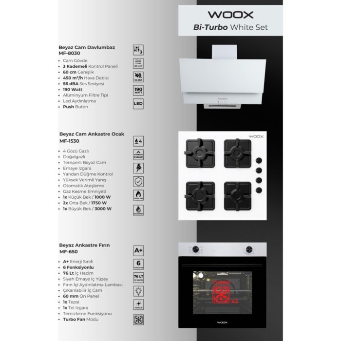 Woox Bi-Turbo Ankastre White Set - Görsel 2