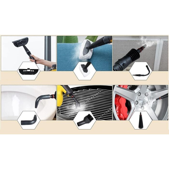 Valkyrie 2500W El Tipi Buharlı Temizleyici – 3 Bar Basınç, 360° Döner Başlık, 9 Parça Aparatlı, Çok Amaçlı Kullanım - Görsel 2