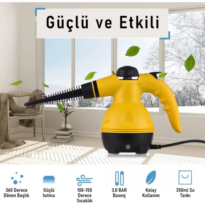 Valkyrie 2500W El Tipi Buharlı Temizleyici – 3 Bar Basınç, 360° Döner Başlık, 9 Parça Aparatlı, Çok Amaçlı Kullanım - Görsel 3