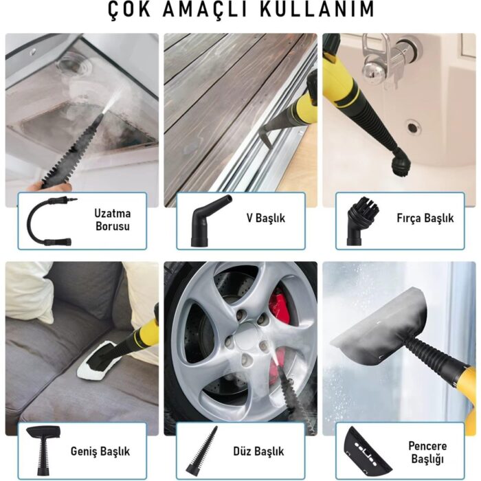 Valkyrie 2500W El Tipi Buharlı Temizleyici – 3 Bar Basınç, 360° Döner Başlık, 9 Parça Aparatlı, Çok Amaçlı Kullanım - Görsel 4