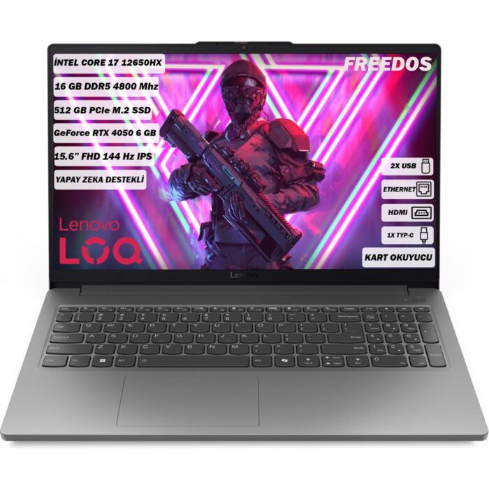 Lenovo LOQ Intel Core i7 12650HX 16 GB 512 GB SSD RTX4050- 6 GB Freedos 15.6" FHD IPS Taşınabilir Bilgisayar 83LK002VTR - Görsel 1