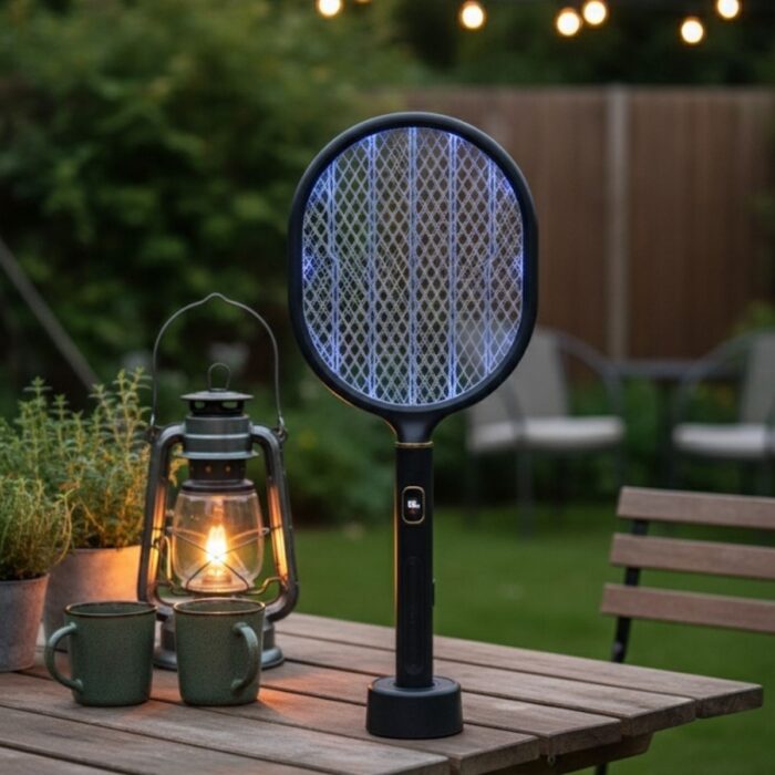 Buffer® USB Şarjlı Siyah Renk Kendiliğinden Standlı Şarj Göstergeli Uv Işıklı Sinek Öldürme Raketi LTD-718 - Görsel 1