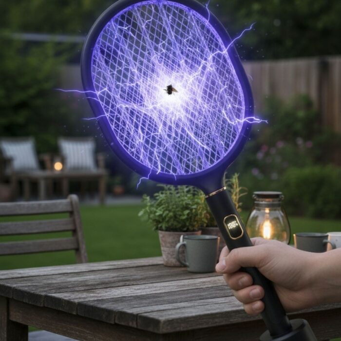 Buffer® USB Şarjlı Siyah Renk Kendiliğinden Standlı Şarj Göstergeli Uv Işıklı Sinek Öldürme Raketi LTD-718 - Görsel 5