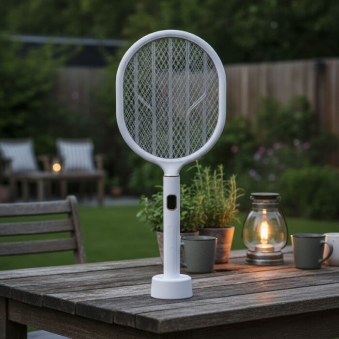 Buffer® USB Şarjlı Beyaz Renk Kendiliğinden Standlı Şarj Göstergeli Uv Işıklı Sinek Öldürme Raketi LTD-718 - Görsel 1