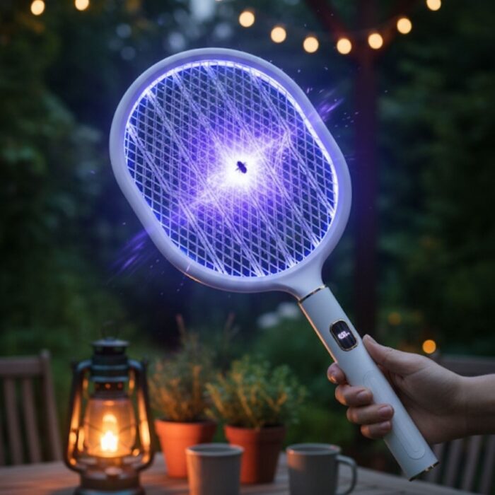 Buffer® USB Şarjlı Beyaz Renk Kendiliğinden Standlı Şarj Göstergeli Uv Işıklı Sinek Öldürme Raketi LTD-718 - Görsel 2