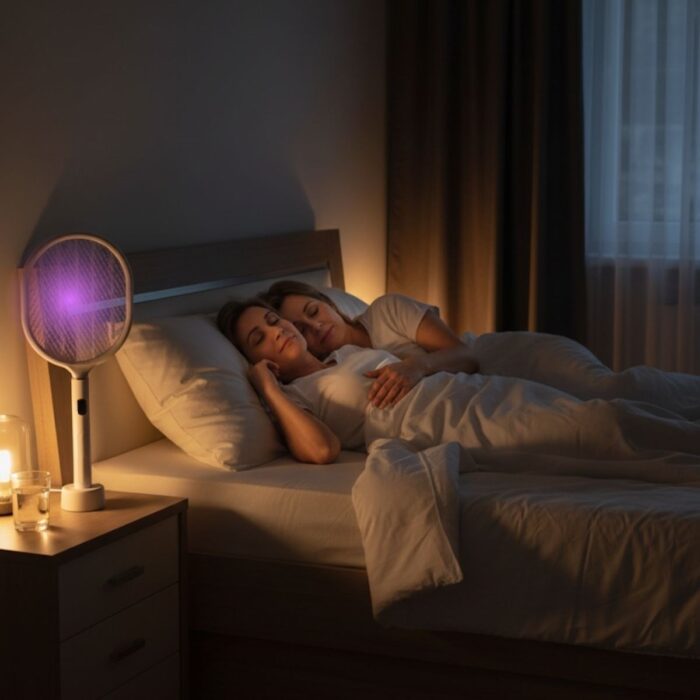 Buffer® USB Şarjlı Beyaz Renk Kendiliğinden Standlı Şarj Göstergeli Uv Işıklı Sinek Öldürme Raketi LTD-718 - Görsel 5