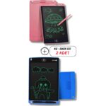 Mucit Home Kız Çocuk Pembe Tablet + Erkek Çocuk Mavi Tablet 2 Adet Digital Çocuk Yazı Çizim Tableti LCD 8.5 Inc - Görsel 2