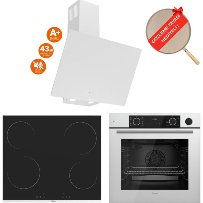 110001226474788.jpg Ferre Fryart Viora Vitroseramik Elektrikli Sessiz Beyaz Ankastre Set (D078 - Sa + MS261 + XE64CB ) - Görsel 1