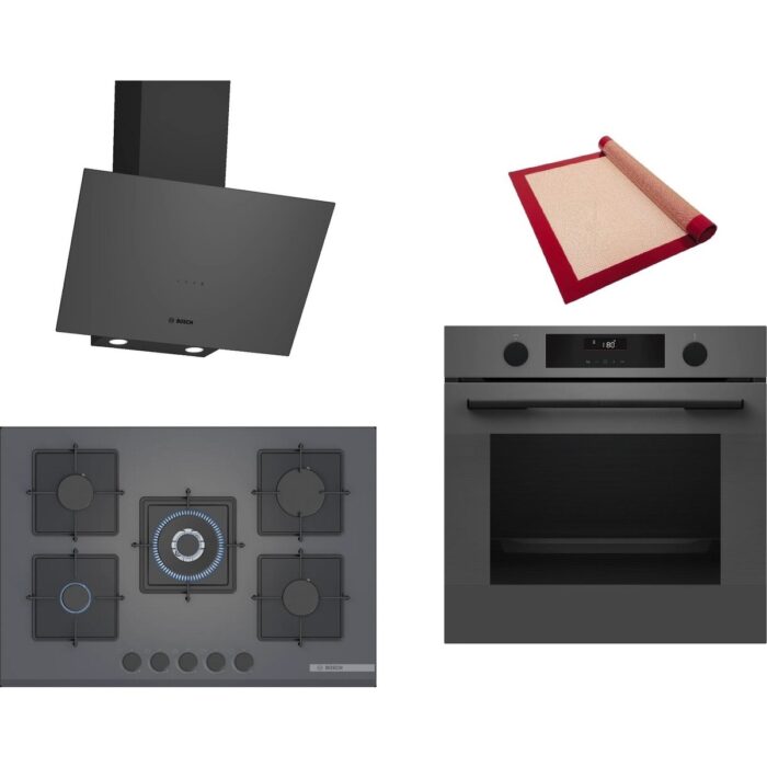 110001227128697.jpg Bosch Gri 3 Lü Ankastre Set 390 ( HUA736EN0T - PNQ7B9P30O - DWK64PJ70T ) 75CM Wok Bek Ocak - Buhar Destekli - Pişirme Matı ile - Görsel 1