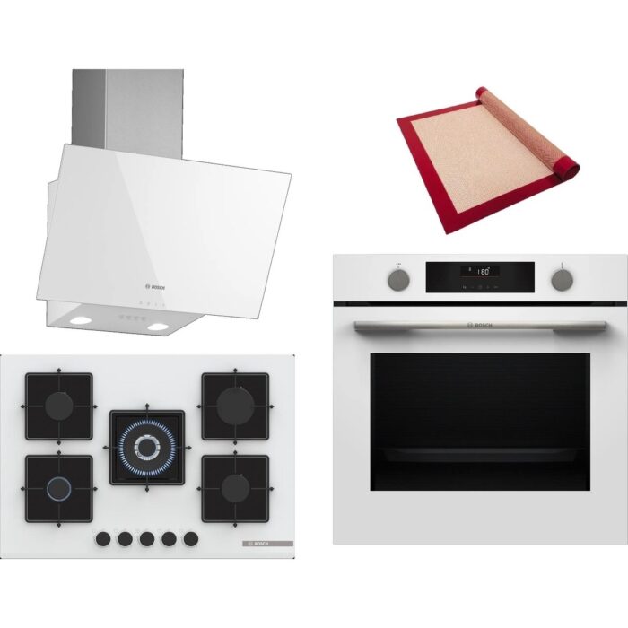 Bosch Beyaz 3 Lü Ankastre Set 391 ( HUA736EV0T - PNQ7B2P30O - DWK63PJ20T  ) 75CM Wok Bek Ocak - Buhar Destekli - Pişirme Matı ile - Görsel 1