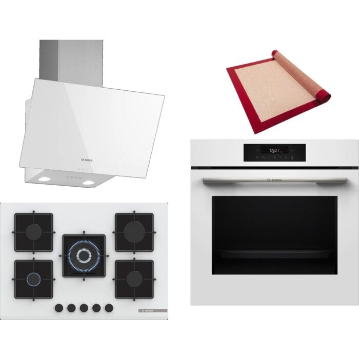 Bosch Beyaz 3 Lü Ankastre Set 395 ( HJG852YW0T - PNQ7B2P30O - DWK63PJ20T  ) 75CM Wok Bek Ocak - 3D Fry Hava ile Kızartma - Pişirme Matı ile - Görsel 1