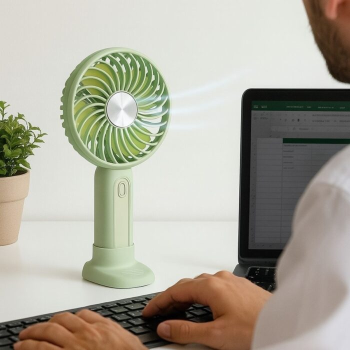 Go İthalat Masa Üstü Standlı USB ile Şarj Olabilen 3 Ayarlı Fan Modlu Çanta Tipi El Fanı (4989) - Görsel 1