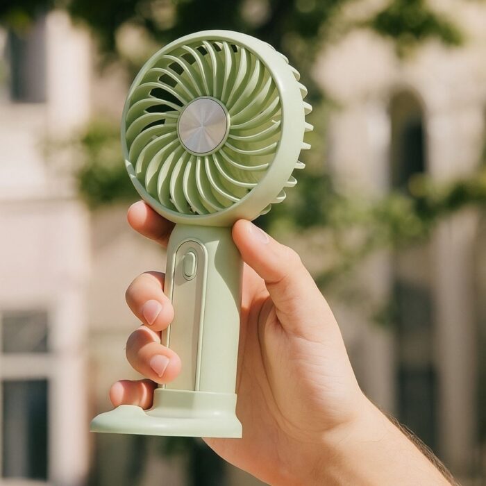 Go İthalat Masa Üstü Standlı USB ile Şarj Olabilen 3 Ayarlı Fan Modlu Çanta Tipi El Fanı (4989) - Görsel 2