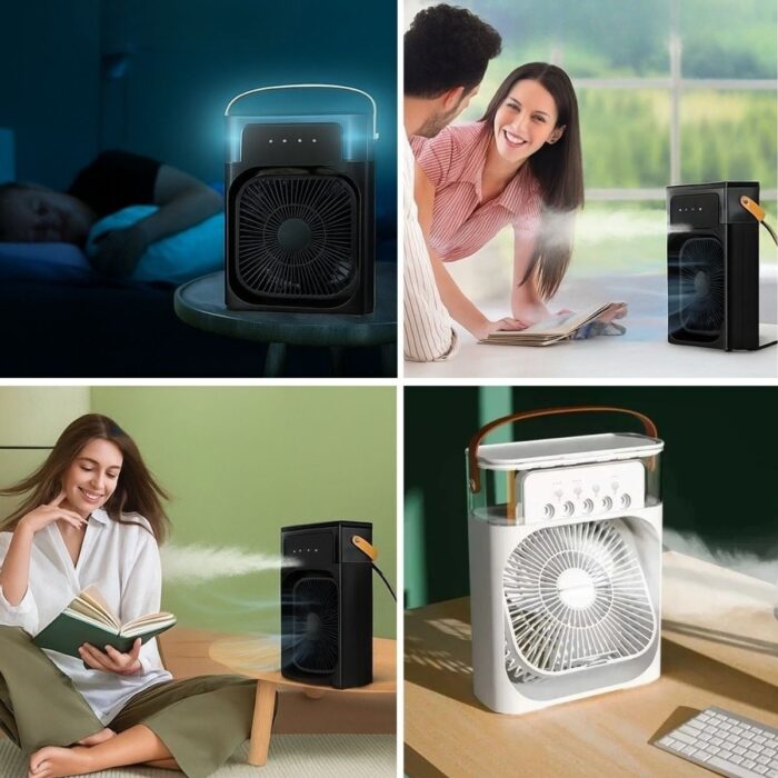 Go İthalat Taşınabilir 3 Farklı Mod Ayarlı 7 Farklı LED Işıklı Sulu Soğutmalı Taşınabilir Masaüstü USB Fan Vantilatör (4989) - Görsel 2