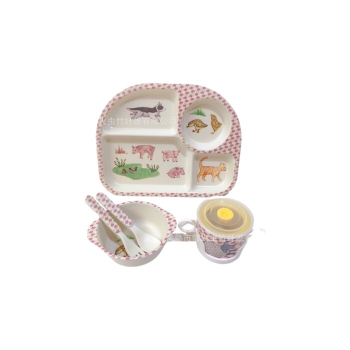 110001228196195.jpg Xibeichuiwang Yeni Bebek Bambu Elyaf Ayrılmış Yemek Tabağı Seti Çocuk Karikatür Yaratıcı Tabak Kase Fincan Çatal Kaşık Anaokulu Restoran (Yurt Dışından) - Görsel 1