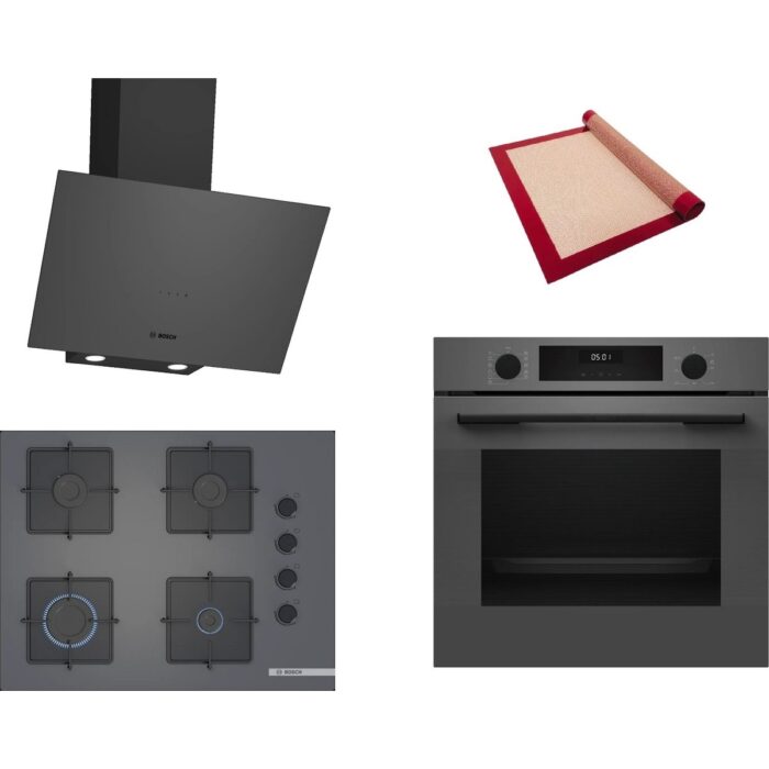 Bosch Gri 3 Lü Ankastre Set 397 ( HUA717BN0T - POP7C9P30O - DWK64PJ70T  ) 67CM Ocak - Buhar Destekli - Pişirme Matı ile - Görsel 1