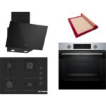 Bosch Siyah 3 Lü Ankastre Set 398 ( HUA717BR0T - POP7C6P30O - DWK63PJ60T(61T) ) 67CM Ocak - Buhar Destekli - Pişirme Matı ile