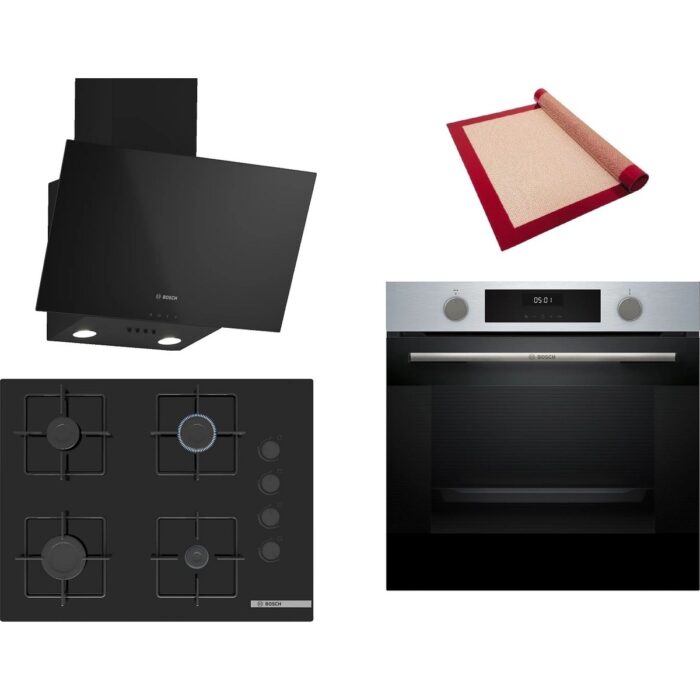 110001228280890.jpg Bosch Siyah 3 Lü Ankastre Set 398 ( HUA717BR0T - POP7C6P30O - DWK63PJ60T(61T) ) 67CM Ocak - Buhar Destekli - Pişirme Matı ile - Görsel 1