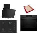 Bosch Siyah 3 Lü Ankastre Set 406 ( HJG852YT0T - POP7C6P30O - DWK63PJ60T(61T) ) 67CM Ocak - 3D Fry Hava ile Kızartma - Pişirme Matı ile