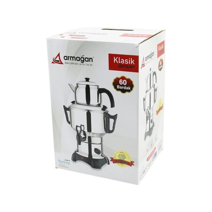 Go İthalat Klasik Çay Seti=demlik - Su Kazanı Elektrikli Semaver 60 Bardak 6lt - Tek Musluk 1500W Gizli Rezistans (5224) - Görsel 1