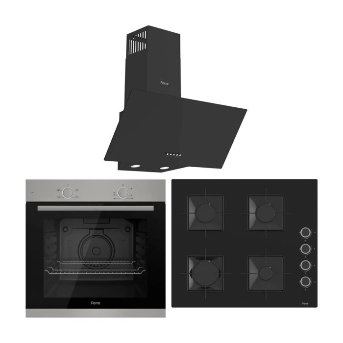 Ferre XE61MDV - SS205 - D086 4 Prog. Mekanik Statik Xl 78 Litre Ankastre Set - Inox/siyah - Görsel 1