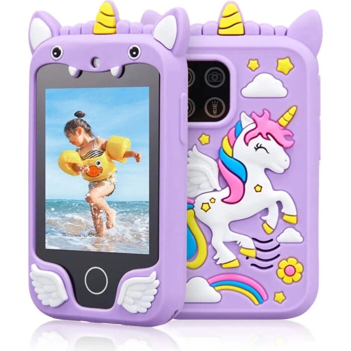 Çocuklar Için Eğitici Telefon Dokunmatik Ekran Çift Kameralı Fenerli Müzik Çalar Oyun Video Mor - Lisinya - Görsel 1