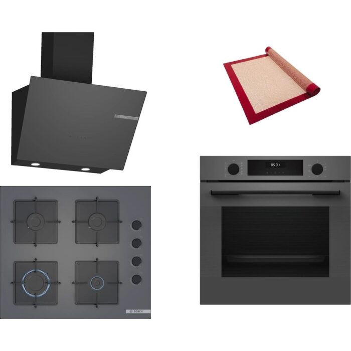 Bosch Gri 3 Lü Ankastre Set 409 ( HUA717BN0T - POP6C9P30O - DWK66PJ70T ) - Buhar Destekli - Pişirme Matı ile - Görsel 1