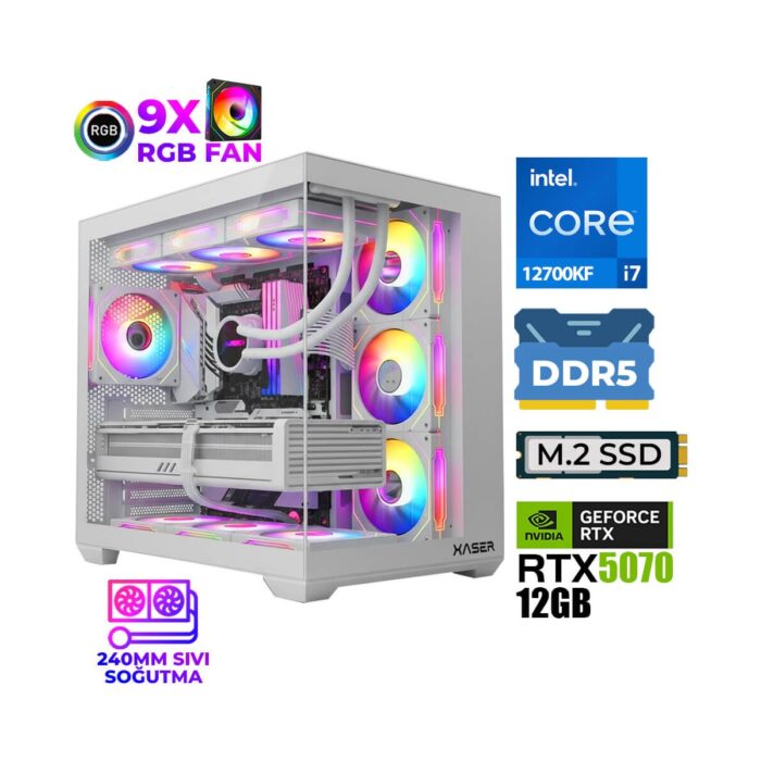 Xaser Master X8 I7 12700KF 32GB Ddr5 Ram 1tb M.2 Nvme SSD 12GB RTX5070 Sıvı Soğutmalı Oyuncu Bilgisayarı - Görsel 1