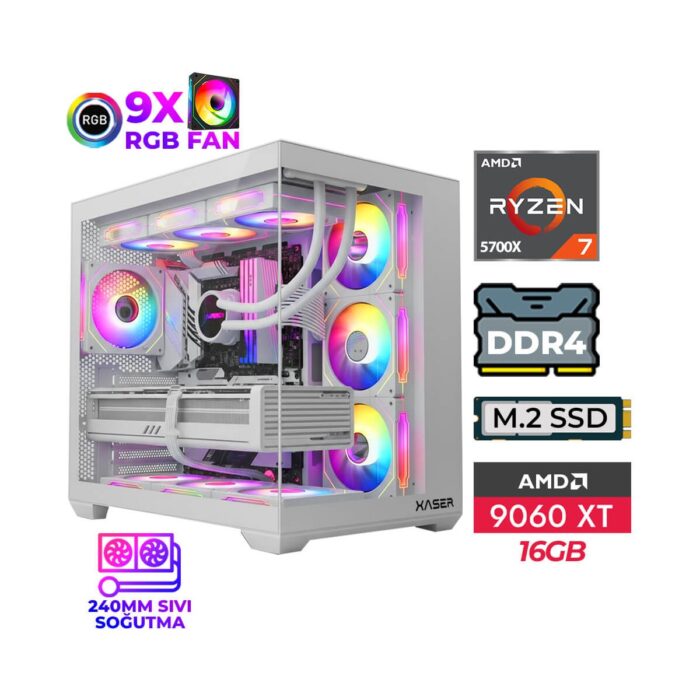 Xaser Lexus X741 Ryzen 7 5700X 32GB Ram 1tb M.2 Nvme SSD 16GB RX9060 Xt Sıvı Soğutmalı Oyuncu Bilgisayarı - Görsel 1