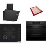 Bosch Siyah 3 Lü Ankastre Set 418 ( HJG852YT0T - POP6C6P30O - DWK66PJ60T ) - 3D Fry Hava ile Kızartma - Pişirme Matı ile
