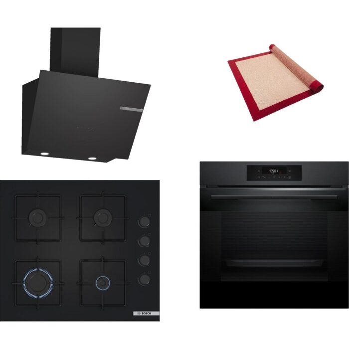 Bosch Siyah 3 Lü Ankastre Set 418 ( HJG852YT0T - POP6C6P30O - DWK66PJ60T ) - 3D Fry Hava ile Kızartma - Pişirme Matı ile - Görsel 1