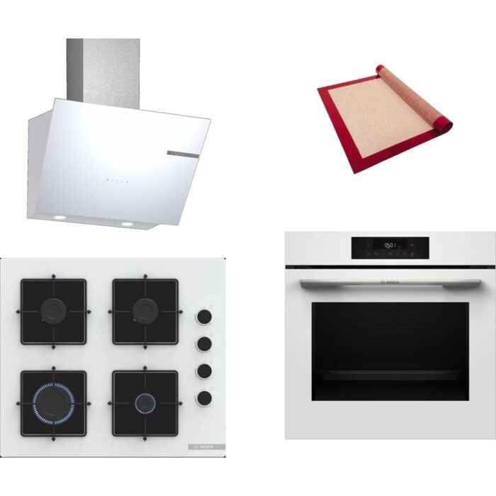 Bosch Beyaz 3 Lü Ankastre Set 419 ( HJG852YW0T - POP6C2P30O - DWK66PJ20T ) - 3D Fry Hava ile Kızartma - Pişirme Matı ile - Görsel 1