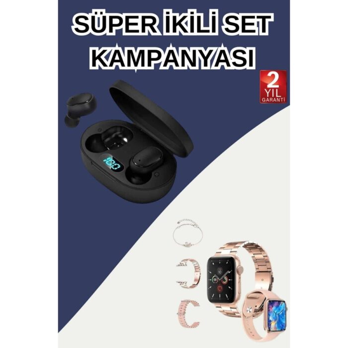 110001232248164.jpg Brf Nabız Ölçer Hediye Bileklikli Akıllı Saat ve Dijital Göstergeli Bluetooth Kulaklık Çoklu Şa - Görsel 1