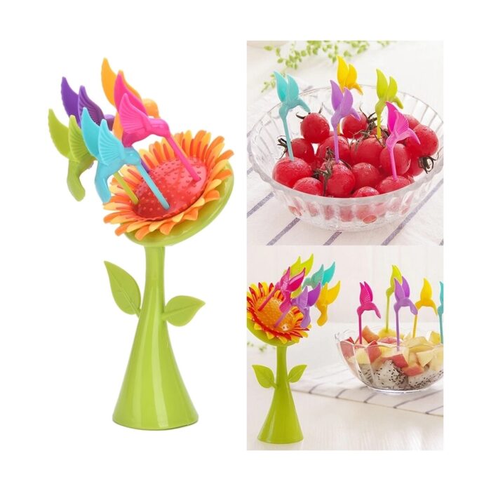 AyrStore Plastik Meyve Çatal Ayçiçeği 5 Kuşlar Çatal Set - Görsel 1