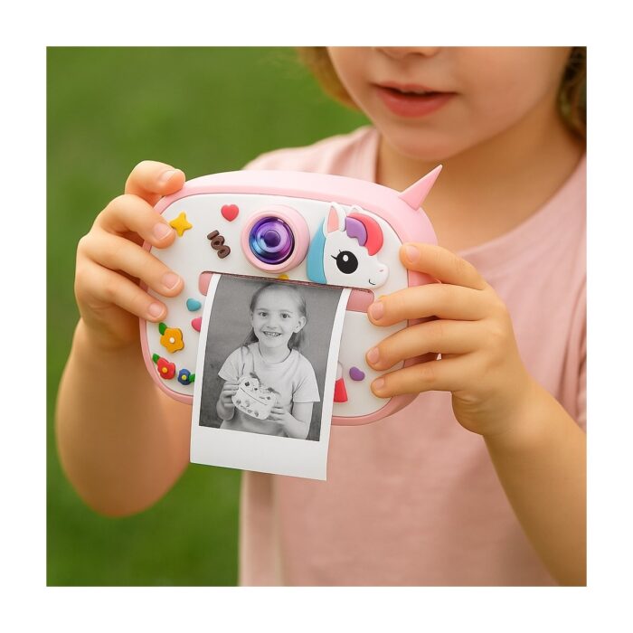 AteşTech Unicorn Temalı Anında Baskılı Çocuk Kamerası Print Kamera | Çift Kamera, 2,0″ Ekran, Silikon Kılıf - Görsel 2